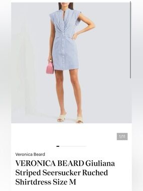 VERONICA BEARD Giuliana
Striped Seersucker Ruched
Shirtdress Size M
EUC